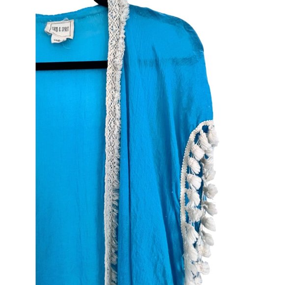 Sand and Spirit Kimono Women's' Medium Long Teal Swim Coverup With Crochet - Picture 4 of 12